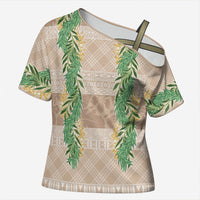 Hawai'i Paniolo Maile Twisted Lei Cross Shoulder Shirt Almond Brown LT7 Female Brown - Polynesian Pride