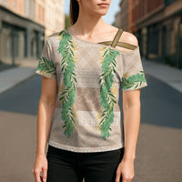 Hawai'i Paniolo Maile Twisted Lei Cross Shoulder Shirt Almond Brown LT7 - Polynesian Pride