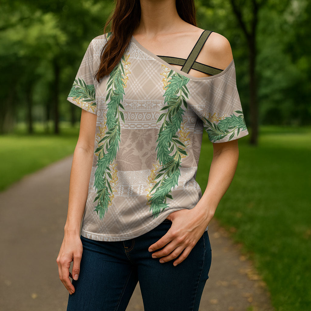 Hawai'i Paniolo Maile Twisted Lei Cross Shoulder Shirt Almond Brown LT7 - Polynesian Pride
