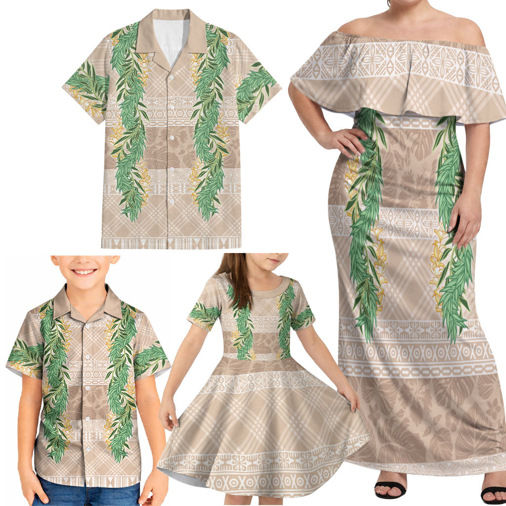 Hawai'i Paniolo Maile Twisted Lei Family Matching Off Shoulder Maxi Dress and Hawaiian Shirt Almond Brown LT7 - Polynesian Pride