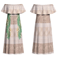Hawai'i Paniolo Maile Twisted Lei Family Matching Off Shoulder Maxi Dress and Hawaiian Shirt Almond Brown LT7 Mom's Dress Brown - Polynesian Pride