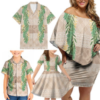 Hawai'i Paniolo Maile Twisted Lei Family Matching Off Shoulder Short Dress and Hawaiian Shirt Almond Brown LT7 - Polynesian Pride