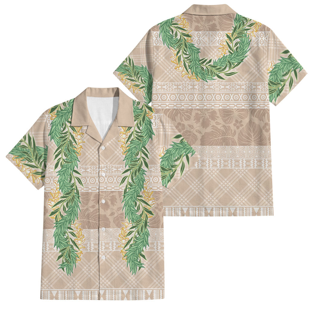 Hawai'i Paniolo Maile Twisted Lei Family Matching Off Shoulder Short Dress and Hawaiian Shirt Almond Brown LT7 Dad's Shirt - Short Sleeve Brown - Polynesian Pride