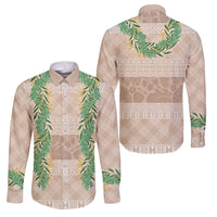 Hawai'i Paniolo Maile Twisted Lei Family Matching Off Shoulder Short Dress and Hawaiian Shirt Almond Brown LT7 Dad's Shirt - Long Sleeve Brown - Polynesian Pride
