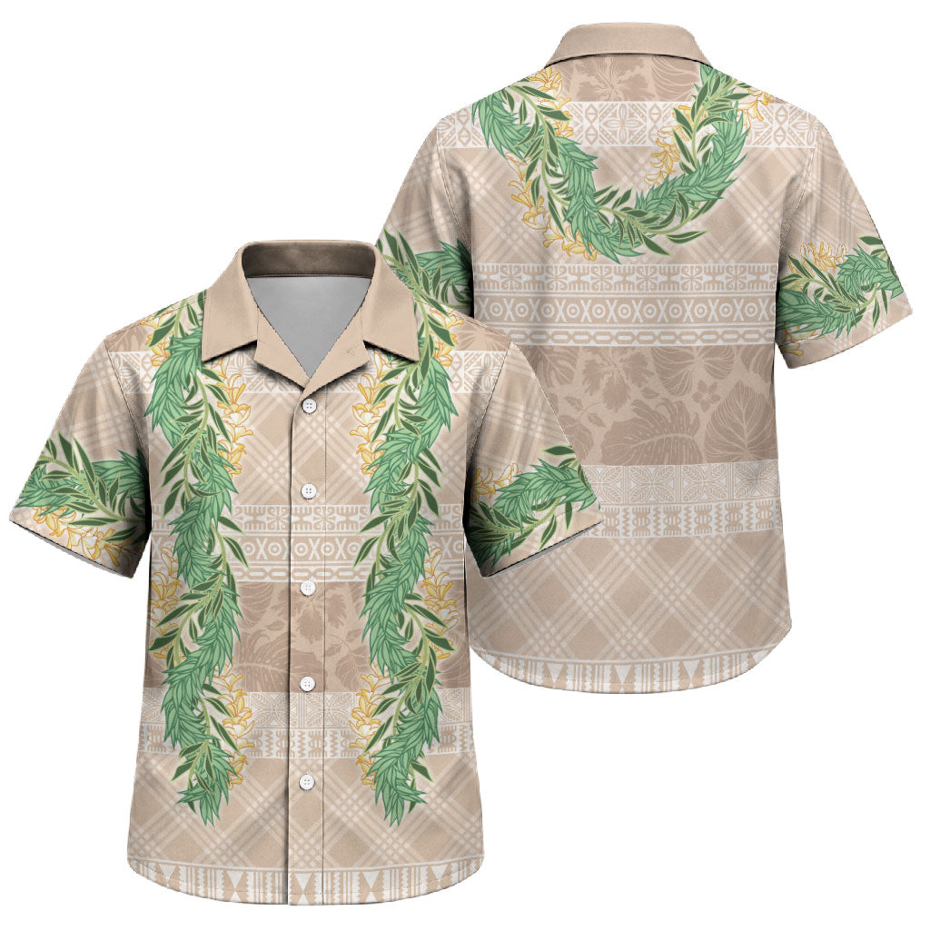 Hawai'i Paniolo Maile Twisted Lei Family Matching Off Shoulder Short Dress and Hawaiian Shirt Almond Brown LT7 Son's Shirt Brown - Polynesian Pride