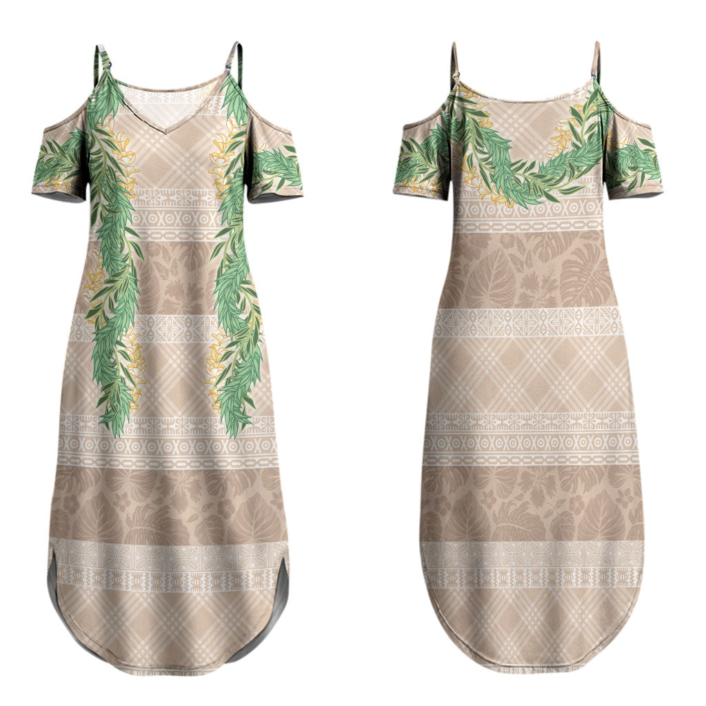 Hawai'i Paniolo Maile Twisted Lei Family Matching Summer Maxi Dress and Hawaiian Shirt Almond Brown LT7 Mom's Dress Brown - Polynesian Pride