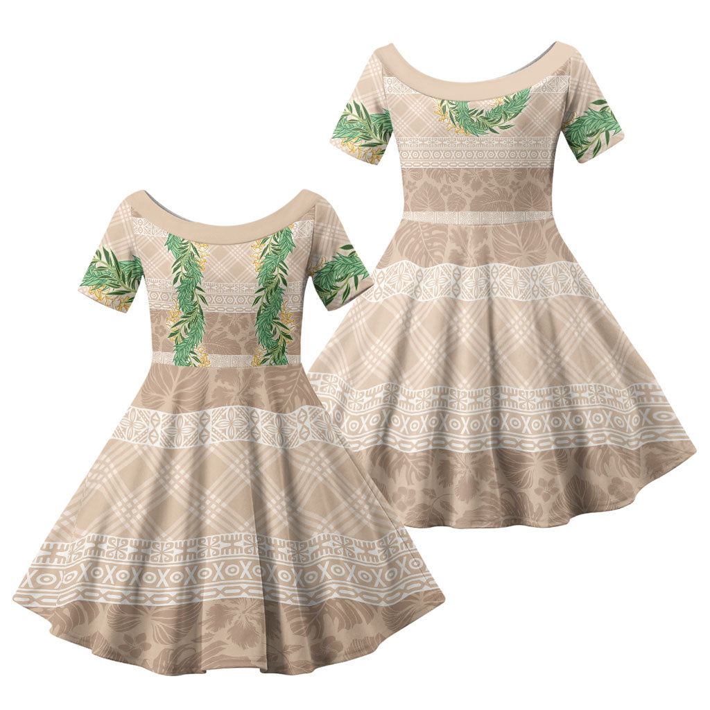 Hawai'i Paniolo Maile Twisted Lei Family Matching Summer Maxi Dress and Hawaiian Shirt Almond Brown LT7 Daughter's Dress Brown - Polynesian Pride