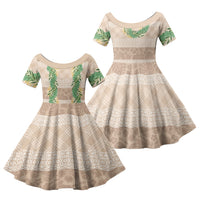 Hawai'i Paniolo Maile Twisted Lei Family Matching Summer Maxi Dress and Hawaiian Shirt Almond Brown LT7 Daughter's Dress Brown - Polynesian Pride