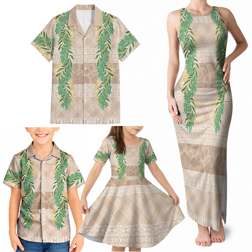 Hawai'i Paniolo Maile Twisted Lei Family Matching Tank Maxi Dress and Hawaiian Shirt Almond Brown LT7 - Polynesian Pride