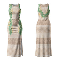 Hawai'i Paniolo Maile Twisted Lei Family Matching Tank Maxi Dress and Hawaiian Shirt Almond Brown LT7 Mom's Dress Brown - Polynesian Pride
