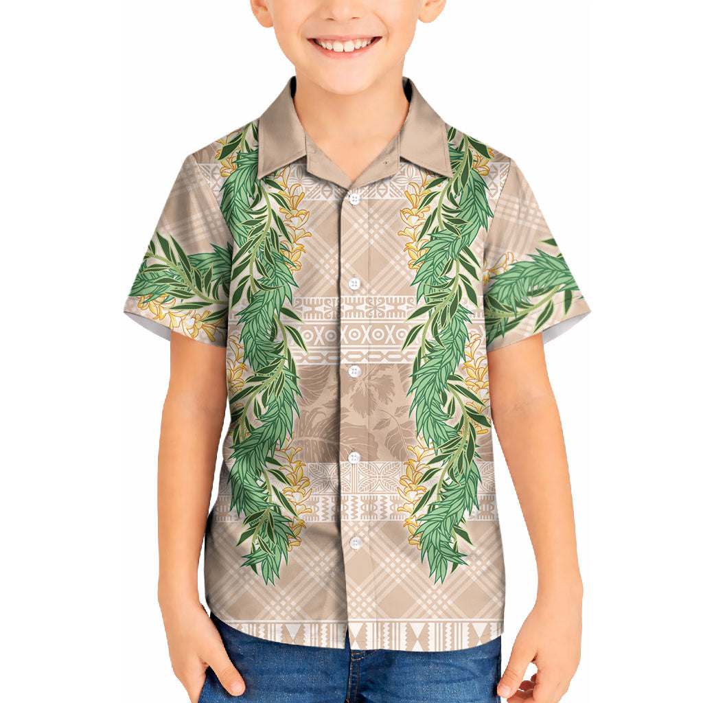 Hawai'i Paniolo Maile Twisted Lei Kid Hawaiian Shirt Almond Brown LT7 Kid Brown - Polynesian Pride