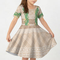 Hawai'i Paniolo Maile Twisted Lei Kid Short Sleeve Dress Almond Brown LT7 KID Brown - Polynesian Pride