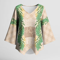 Hawai'i Paniolo Maile Twisted Lei Kimono Sleeve Blouse Almond Brown LT7 Female Brown - Polynesian Pride