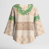 Hawai'i Paniolo Maile Twisted Lei Kimono Sleeve Blouse Almond Brown LT7 - Polynesian Pride