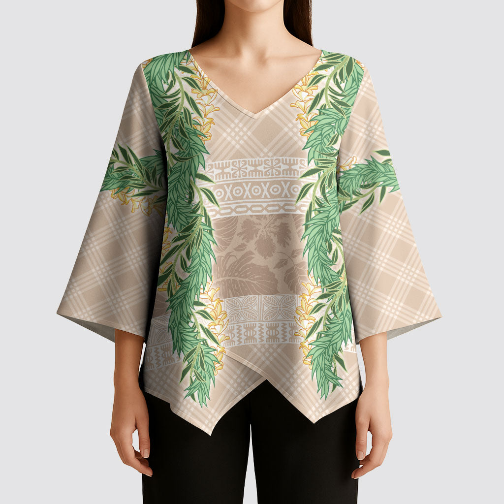 Hawai'i Paniolo Maile Twisted Lei Kimono Sleeve Blouse Almond Brown LT7 - Polynesian Pride