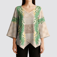 Hawai'i Paniolo Maile Twisted Lei Kimono Sleeve Blouse Almond Brown LT7 - Polynesian Pride