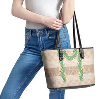 Hawai'i Paniolo Maile Twisted Lei Leather Tote Bag Almond Brown LT7 - Polynesian Pride