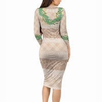 Hawai'i Paniolo Maile Twisted Lei Long Sleeve Bodycon Dress Almond Brown LT7 - Polynesian Pride
