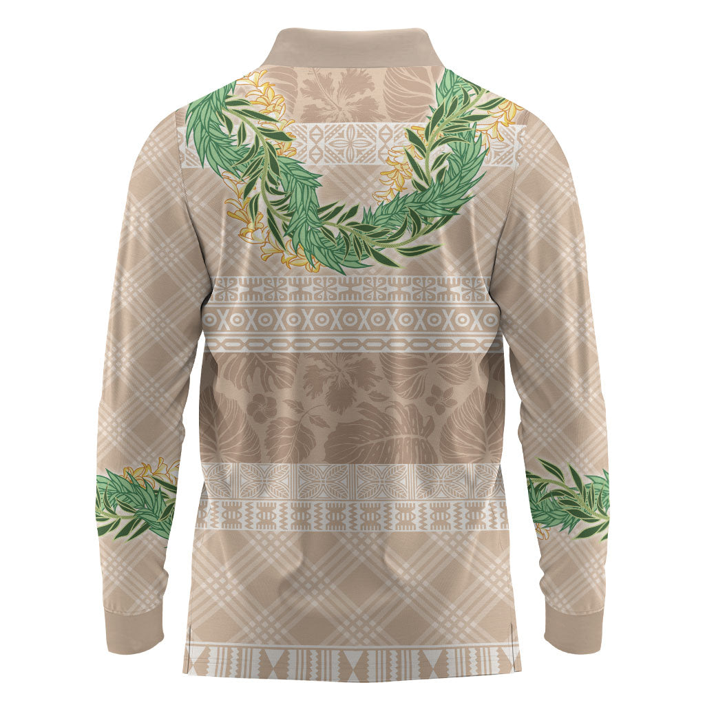 Hawai'i Paniolo Maile Twisted Lei Long Sleeve Polo Shirt Almond Brown LT7 - Polynesian Pride