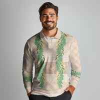 Hawai'i Paniolo Maile Twisted Lei Long Sleeve Polo Shirt Almond Brown LT7 - Polynesian Pride