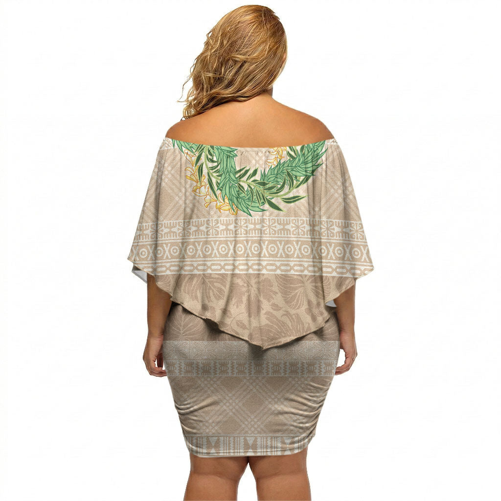 Hawai'i Paniolo Maile Twisted Lei Off Shoulder Short Dress Almond Brown LT7 - Polynesian Pride