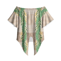 Hawai'i Paniolo Maile Twisted Lei Off Shoulder Wrap Waist Top Almond Brown LT7 - Polynesian Pride