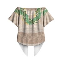 Hawai'i Paniolo Maile Twisted Lei Off Shoulder Wrap Waist Top Almond Brown LT7 - Polynesian Pride