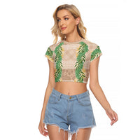 Hawai'i Paniolo Maile Twisted Lei Raglan Cropped T Shirt Almond Brown LT7 Female Brown - Polynesian Pride