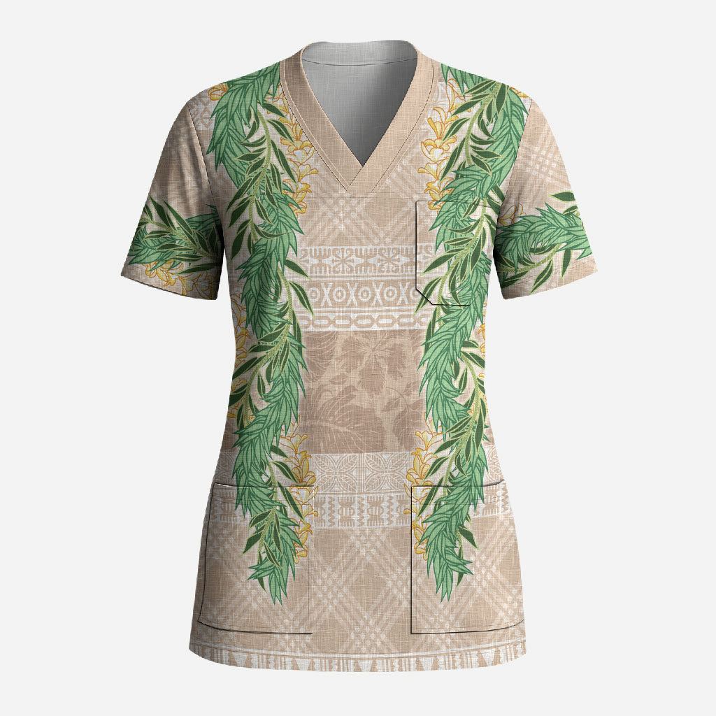 Hawai'i Paniolo Maile Twisted Lei Scrub Top Almond Brown LT7 Adult Brown - Polynesian Pride