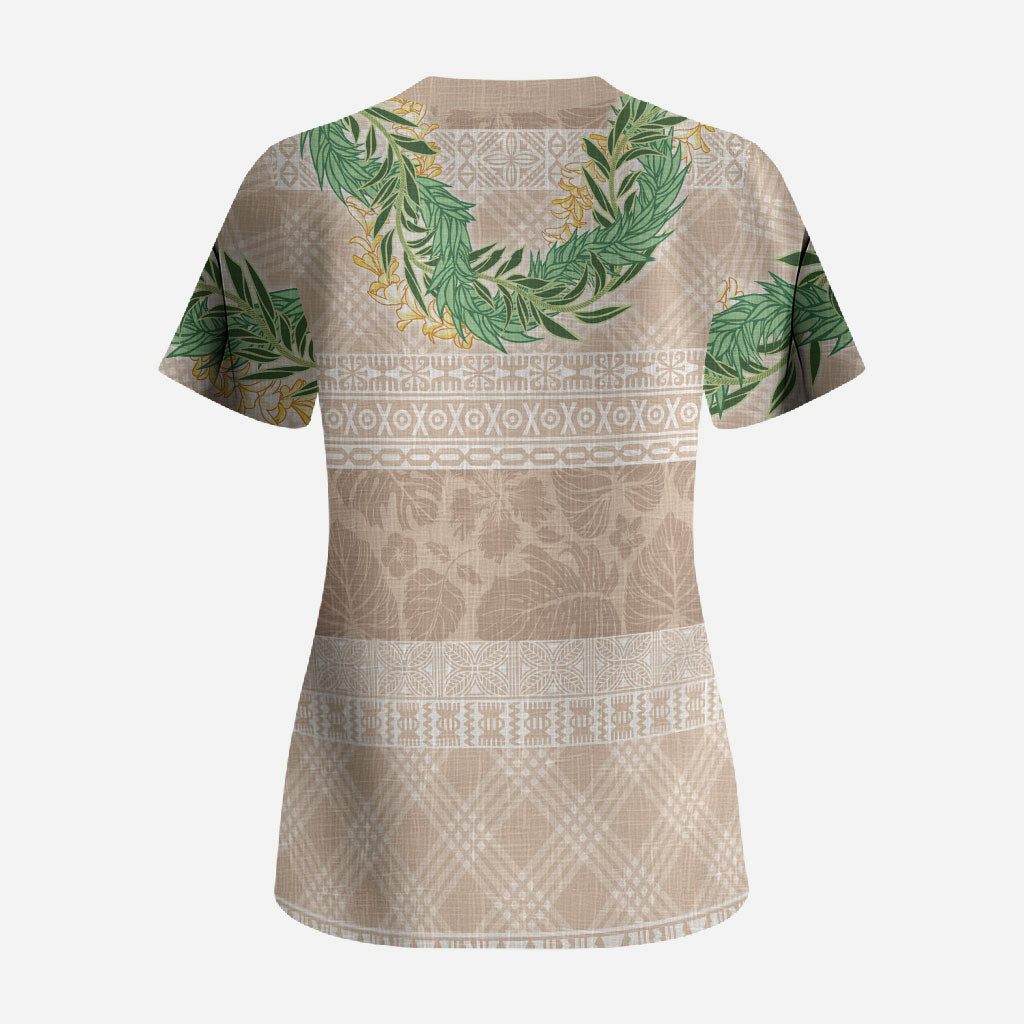 Hawai'i Paniolo Maile Twisted Lei Scrub Top Almond Brown LT7 - Polynesian Pride