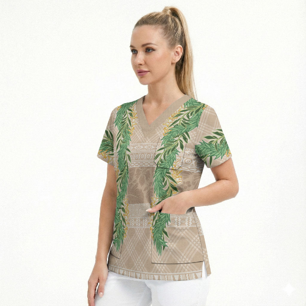 Hawai'i Paniolo Maile Twisted Lei Scrub Top Almond Brown LT7 - Polynesian Pride