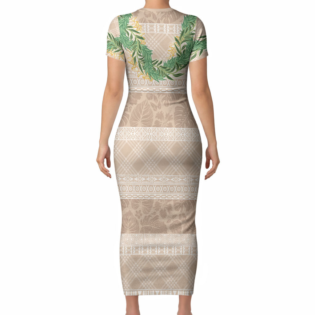 Hawai'i Paniolo Maile Twisted Lei Short Sleeve Bodycon Dress Almond Brown LT7 - Polynesian Pride