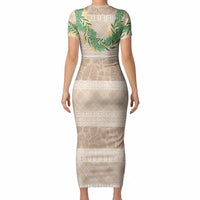 Hawai'i Paniolo Maile Twisted Lei Short Sleeve Bodycon Dress Almond Brown LT7 - Polynesian Pride