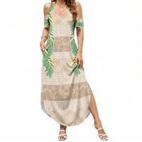 Hawai'i Paniolo Maile Twisted Lei Summer Maxi Dress Almond Brown LT7 Women Brown - Polynesian Pride