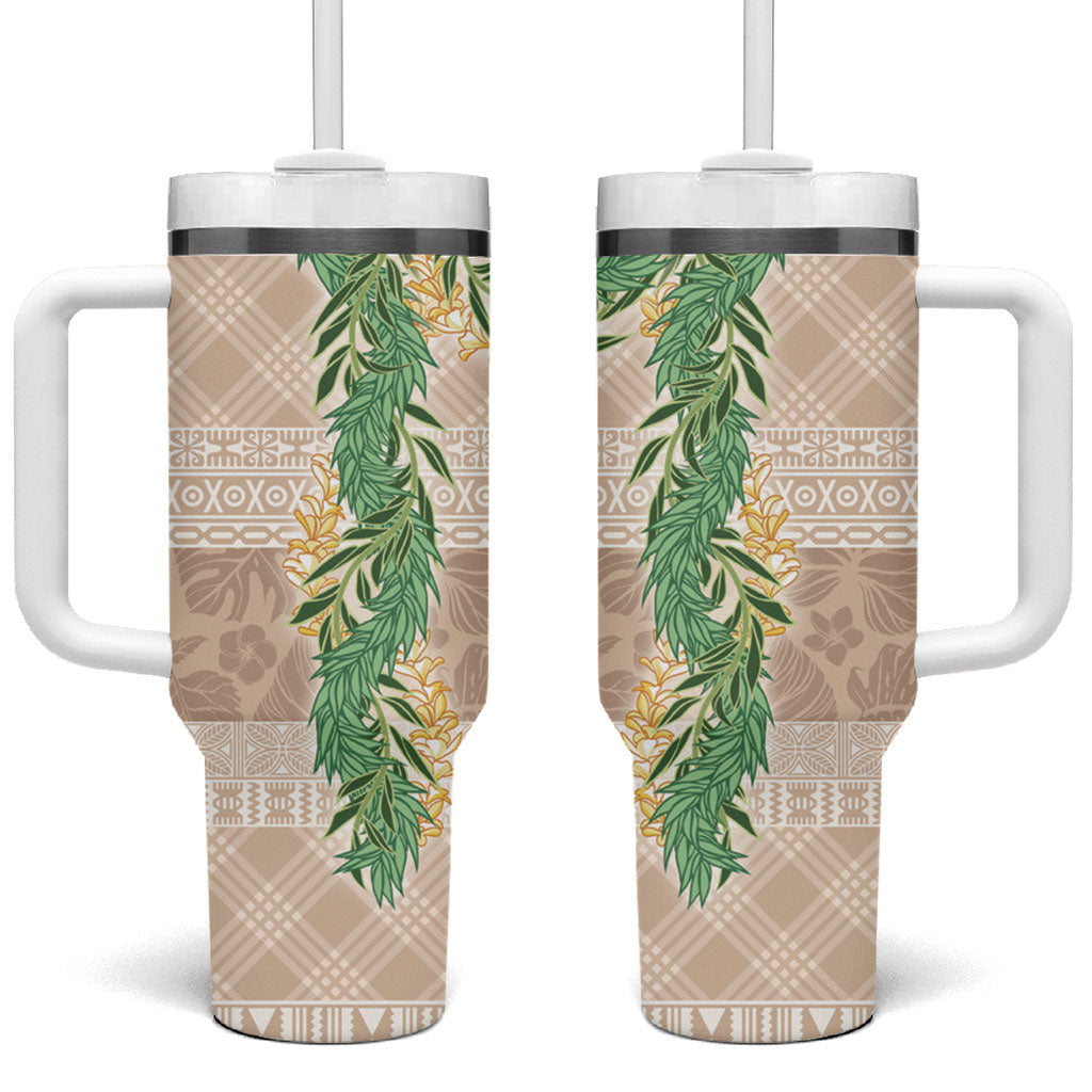Hawai'i Paniolo Maile Twisted Lei Tumbler With Handle Almond Brown LT7 One Size: 40 oz Brown - Polynesian Pride