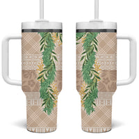 Hawai'i Paniolo Maile Twisted Lei Tumbler With Handle Almond Brown LT7 One Size: 40 oz Brown - Polynesian Pride