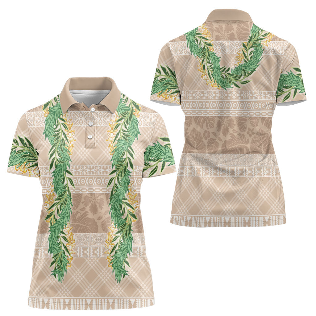 Hawai'i Paniolo Maile Twisted Lei Women Polo Shirt Almond Brown LT7 - Polynesian Pride