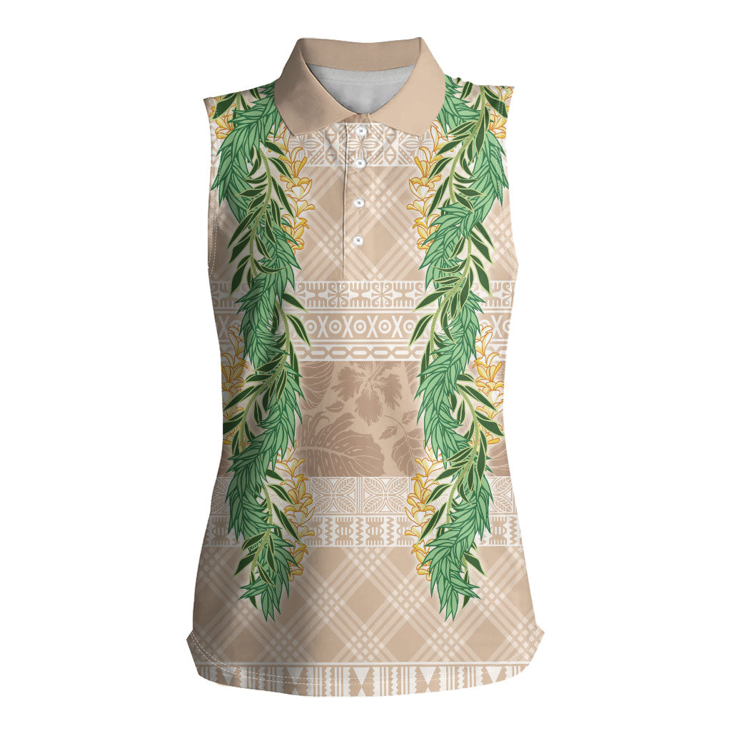 Hawai'i Paniolo Maile Twisted Lei Women Sleeveless Polo Shirt Almond Brown LT7 Female Brown - Polynesian Pride