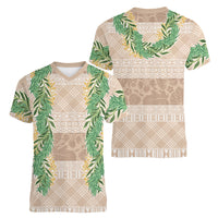 Hawai'i Paniolo Maile Twisted Lei Women V-Neck T-Shirt Almond Brown LT7 - Polynesian Pride