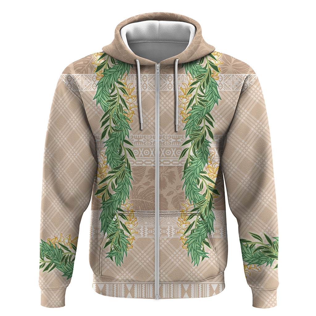 Hawai'i Paniolo Maile Twisted Lei Zip Hoodie Almond Brown LT7 Zip Hoodie Brown - Polynesian Pride