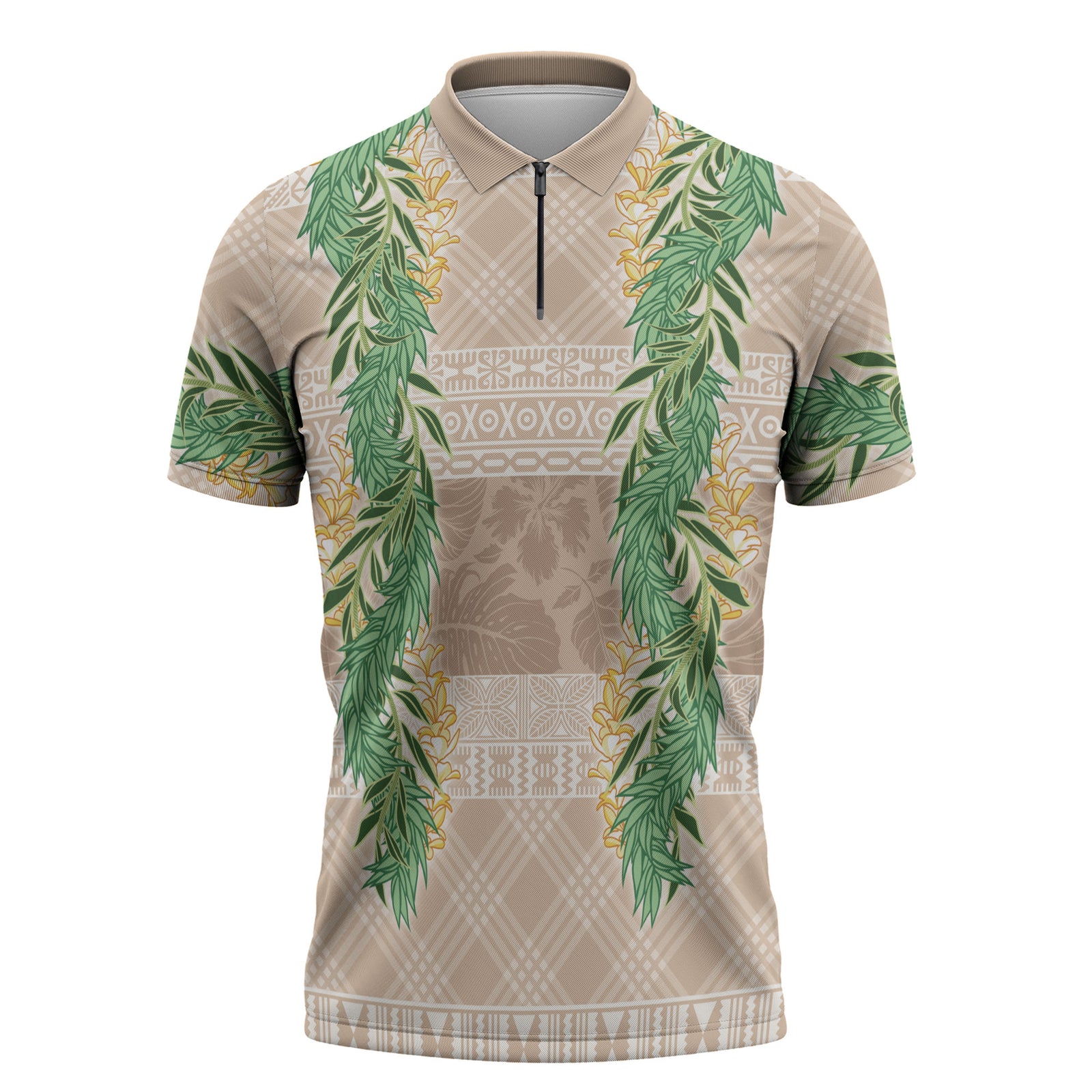 Hawai'i Paniolo Maile Twisted Lei Zipper Polo Shirt Almond Brown