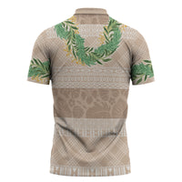 Hawai'i Paniolo Maile Twisted Lei Zipper Polo Shirt Almond Brown LT7 - Polynesian Pride