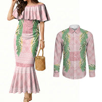 Hawai'i Paniolo Maile Twisted Lei Couples Matching Mermaid Dress and Long Sleeve Button Shirt Dusty Rose LT7 Dusty Rose - Polynesian Pride