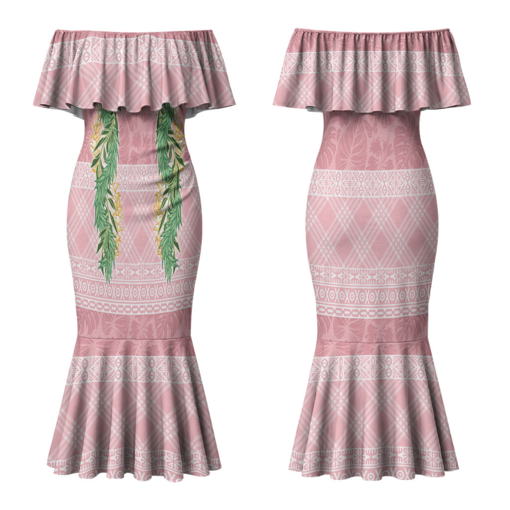 Hawai'i Paniolo Maile Twisted Lei Couples Matching Mermaid Dress and Long Sleeve Button Shirt Dusty Rose LT7 - Polynesian Pride