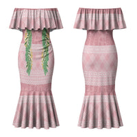 Hawai'i Paniolo Maile Twisted Lei Couples Matching Mermaid Dress and Long Sleeve Button Shirt Dusty Rose LT7 - Polynesian Pride