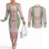 Hawai'i Paniolo Maile Twisted Lei Couples Matching Off The Shoulder Long Sleeve Dress and Long Sleeve Button Shirt Dusty Rose LT7 Dusty Rose - Polynesian Pride