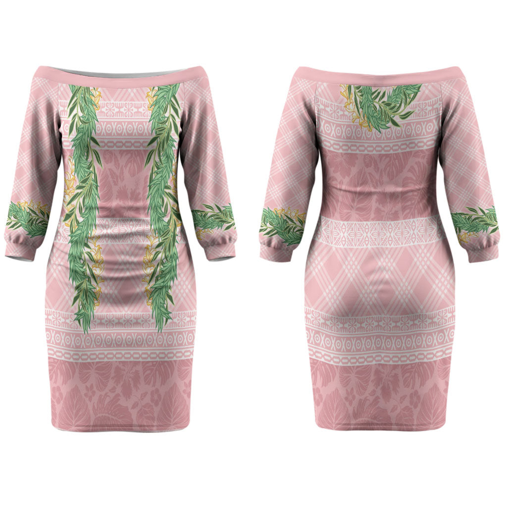 Hawai'i Paniolo Maile Twisted Lei Couples Matching Off The Shoulder Long Sleeve Dress and Long Sleeve Button Shirt Dusty Rose LT7 - Polynesian Pride