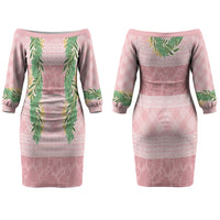 Hawai'i Paniolo Maile Twisted Lei Couples Matching Off The Shoulder Long Sleeve Dress and Long Sleeve Button Shirt Dusty Rose LT7 - Polynesian Pride