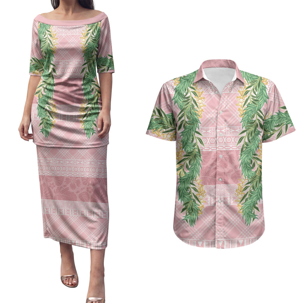 Hawai'i Paniolo Maile Twisted Lei Couples Matching Puletasi and Hawaiian Shirt Dusty Rose LT7 Dusty Rose - Polynesian Pride