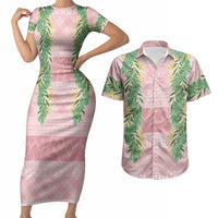 Hawai'i Paniolo Maile Twisted Lei Couples Matching Short Sleeve Bodycon Dress and Hawaiian Shirt Dusty Rose LT7 Dusty Rose - Polynesian Pride
